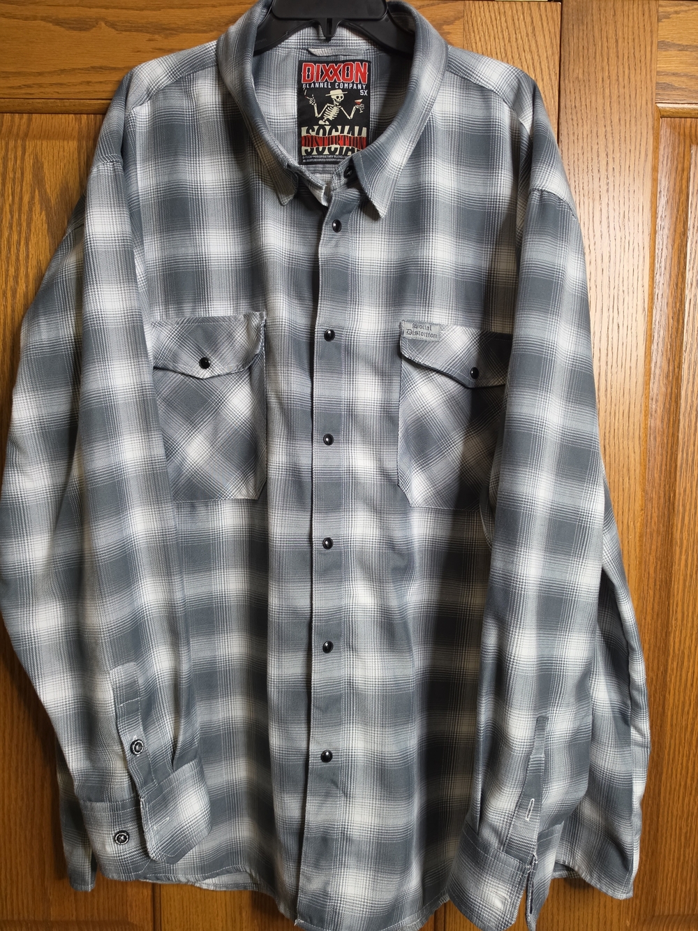 DIXXON Black, Gray and White Plaid Flannel Shirt with Label Patch